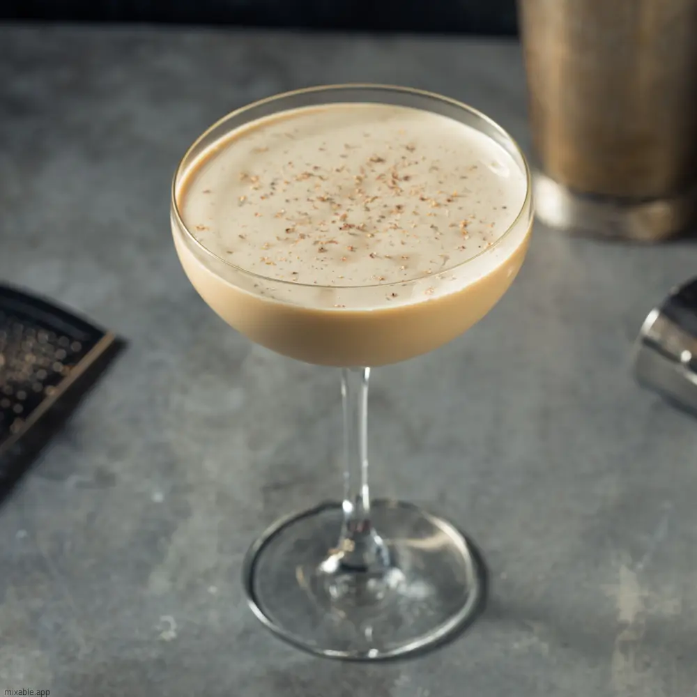 Creamy Alexander cocktail in a cocktail glass.